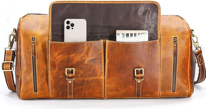 KomalC Leather Duffel Bags for Men and Women Full Grain Leather Travel Overnight Weekend Leather Bags Sports Gym Duffel for Men (Distressed Tan, 28 Inch)