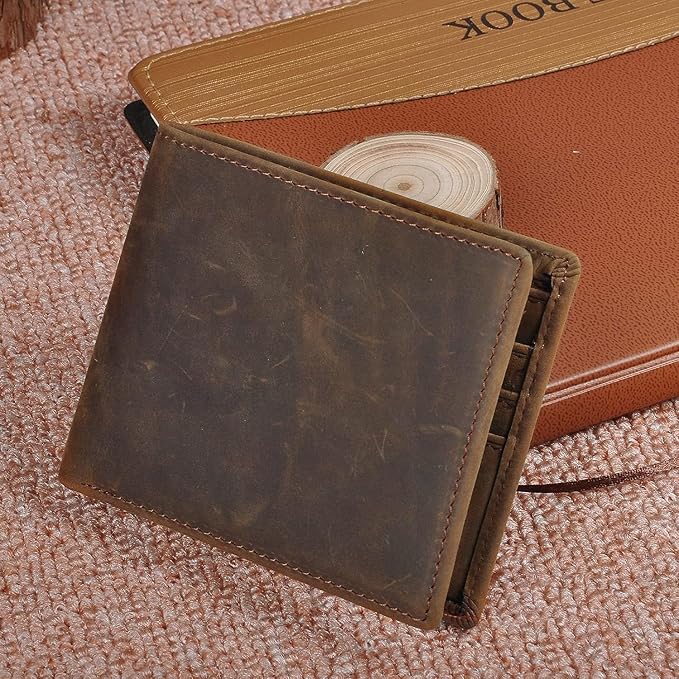 Genuine Leather Wallet for Men Handmade Vintage Italian Bifold Large Capacity RFID Blocking with Zipper (Light Brown)