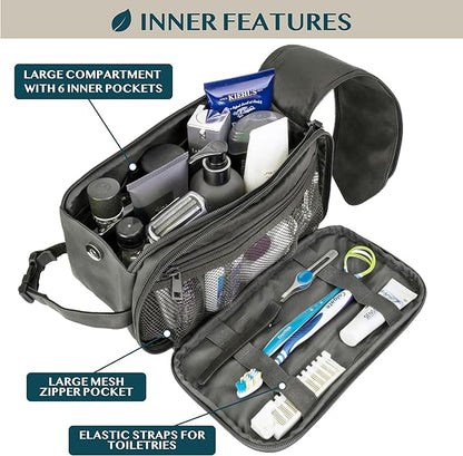 PAVILIA Toiletry Bag for Men, Travel Essentials Shaving Dopp Kit, Mens Travel Bag Toiletries Organizer Case for Grooming, PU Leather Water Resistant Cosmetic Bag Pouch (Dark Grey)