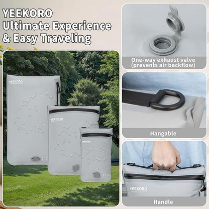 5 Set Vacuum Bags for Travel, Professional IPX8 Reusable Organizer, Compression Packing cube for Suitcases, Durable Seal Space Saver Bags -Traveling Essentials (Grey with Pump)