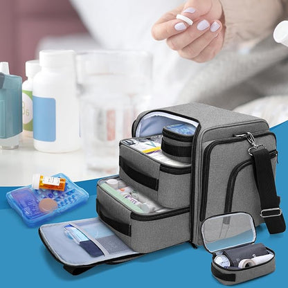 BAFASO Large Pill Bottle Organizer with 4 Inner Removable Pouches, Medicine Bag Come with Shoulder Strap (Bag ONLY),Gray