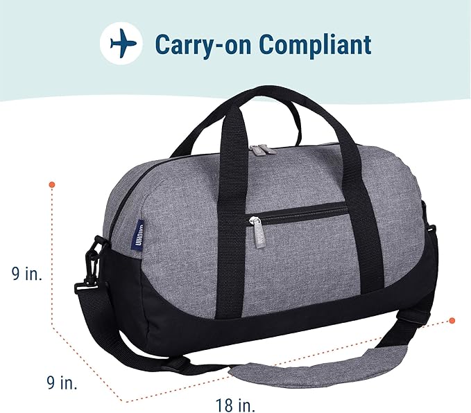 Wildkin Kids Overnighter Duffel Bag – Carry-On Size, Ideal for School & Sleepovers – Grey Tweed