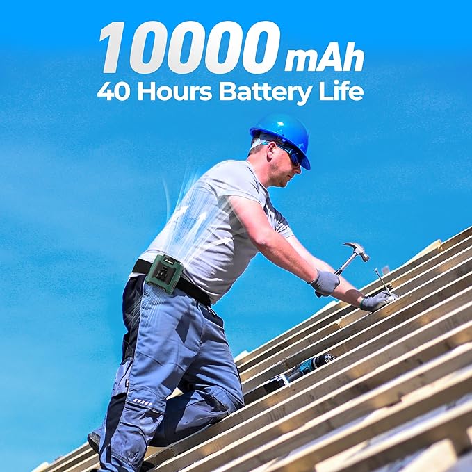 AMACOOL Portable Waist Fan Clip On, MAX 40H Work Time, 10000mAh Rechargeable Wearable Shirt Fan with Light, 16000RPM Powerful 5 Speeds Belt Fans Personal Cooling Fans for Outdoor Jobsite Travel