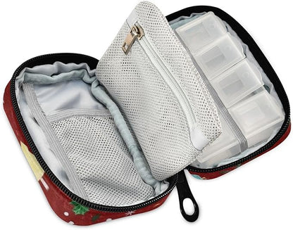 Pill Organizer Box Case Weekly Travel Pill Container Holder 7Day Cute Vitamin Organizer Dispenser Sorter Planner Storage Small Compact Santa Claus Wreath Christmas Tree Snowflakes Colorful15