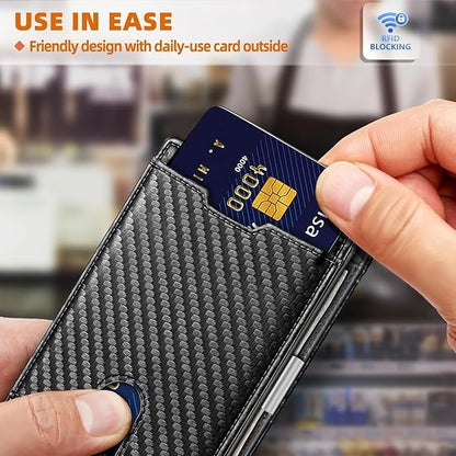 Genuine Leather Wallet for Men, Slim Bifold RFID Blocking with Zipper Coin Pocket, Minimalist Design for Travel and Daily Use (Black)