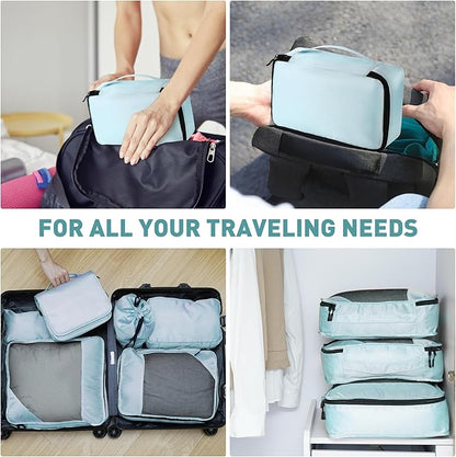8-Piece Packing Cubes for Travel, Mesh Luggage Organizers with Shoe Bag, Toiletry Bag, Laundry Pouches, 4 Sizes (XL/L/M/S) for Suitcase Organization, Men Women Kids, Lake Blue
