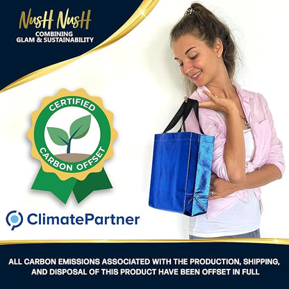 Nush Nush Shiny Blue Gift Bags Bulk Medium Size – Set of 60 Reusable Gift Bags With Handles - Ideal for Party Favors, Goodies, Birthday Parties, Small Business, Christmas and Holidays – 8Wx4Dx10H