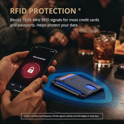 Buffway Slim Minimalist Front Pocket RFID Blocking Leather Wallets for Men and Women - Alaska Blue