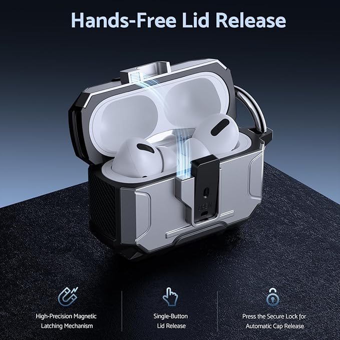 DASFOND Armor Earphone Cover Case for Airpods Pro 3, Military Grade Full Body Shockproof Protection Hard Case, Support Wireless Charging with Keychain, Magnetic Lid, Front LED Visible, Silver