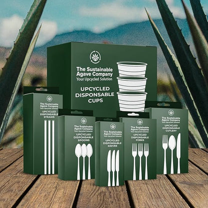 Sustainable Agave Co - Agave Fiber Cutlery Set - 24 Biofilm Wrapped Sets / 72 pcs - Plant-Based, Made With Upcycled Materials - Bulk Brown Forks, Knives Spoons & Napkin Variety Pack