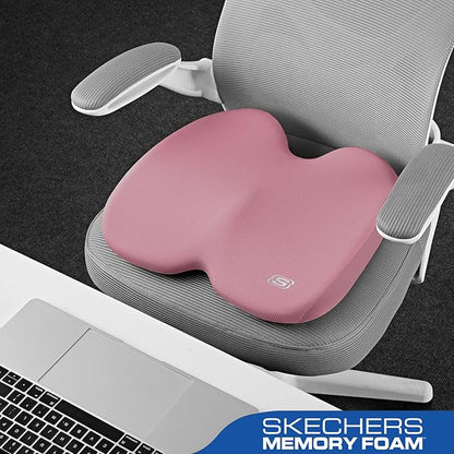Skechers Memory Foam Seat Cushion,Ribbed Fabric Office Chair Cushion for Tailbone Pain Relief,Butt Pillow for Office Chair,Car Seat Cushion,Long Sitting Office Workers,and Car Drivers,Pink