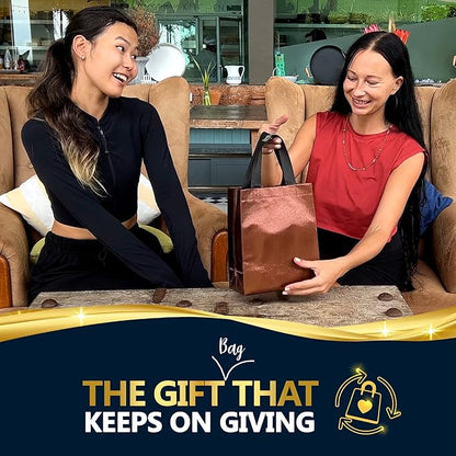 Nush Nush Chocolate Gift Bags Medium Size - Set of 30 Reusable Shiny Brown Gift Bags Handles - Perfect For Small Business Use For Gifting Occasions Like Events, Birthdays, Party Favors- 8Wx4Dx10H Size