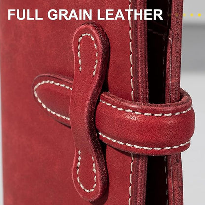 Leather Passport Holder for Travel Women Men, RFID Blocking Card Slot, Top-Grain leather with Magic Buckle, Boarding Pass Pocket,Retro Passport Wallet,Red