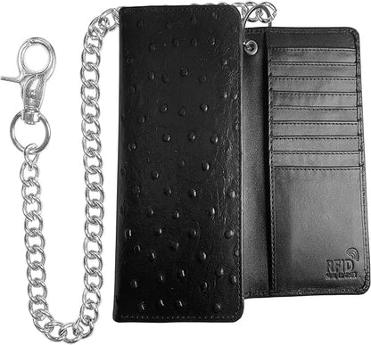 IBRO VINTAGE Motorcycle Chain Wallet for Men – Premium Cowhide Leather, RFID Tri-Fold Biker Wallet with Heavy Duty Chain for Bikers Truckers & Hunters, Credit Card Money Organizer Long Wallet