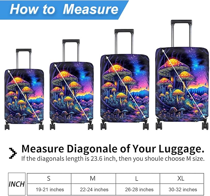 Luggage Cover Protector for 26-28 Inch Suitcases, TSA Approved Elastic Travel Suitcase Covers, Anti-Scratch Washable Luggage Sleeve for Carry On & Checked Bags, Mushroom Forest