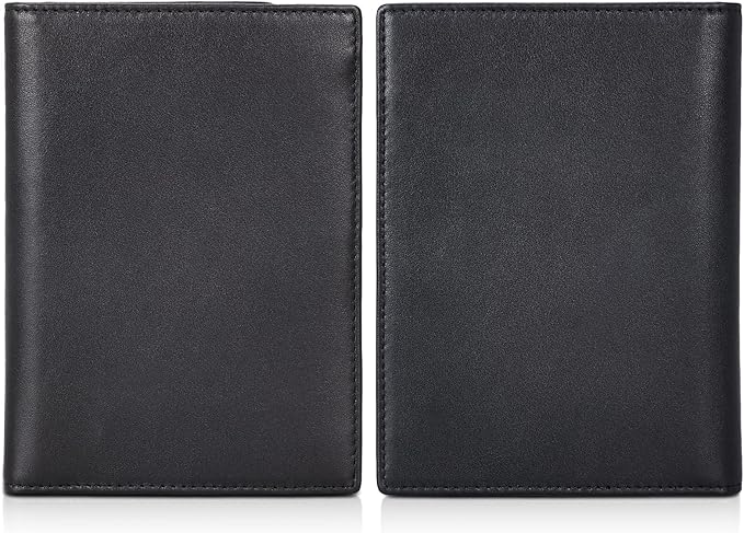Polare Napa Leather Passport Holder RFID Blocking Travel Bifold Wallet Passport Holders 2 Passports (Black)