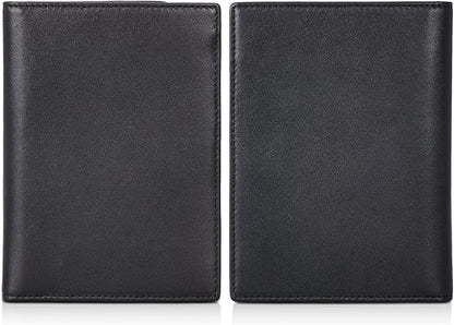 Polare Napa Leather Passport Holder RFID Blocking Travel Bifold Wallet Passport Holders 2 Passports (Black)