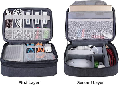 BUBM Electronic Organizer, Double Layer Travel Gadget Carry Bag for Cables, Plugs, Earphone, Flash Hard Drive and More--a Sleeve Pouch for iPad Mini(Medium, Black)