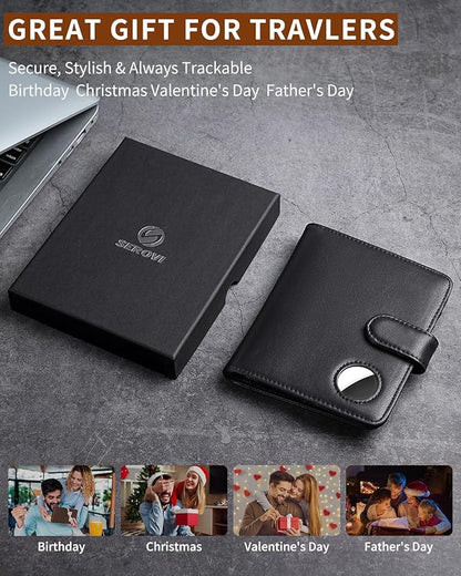 Passport Holder for Travel with AirTag Holder- Leather RFID Blocking Travel accessories with 5 Cards Slot&1ID Window,Magnetic Closure,Gift Box(Air Tag Not Included)