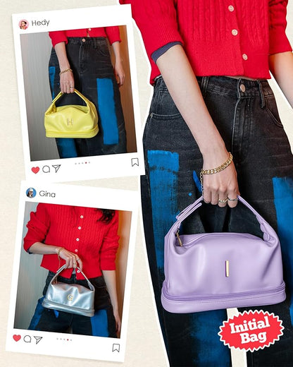 Personalized Makeup Bag, Initial Double Layer Cosmetic Bag with Makeup Brush Organizer, Waterproof, Large Capacity PU Leather Travel Toiletry Bag Retirement Gifts, Daughter Gifts