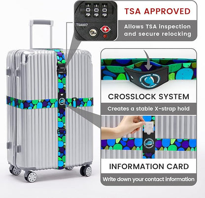 Travelkin Luggage Straps TSA Approved - Adjustable Cross Suitcase Straps with TSA Lock, Reinforced Buckle, Unique Pattern - Secure Heavy Duty Luggage Straps for Travel (Coral)