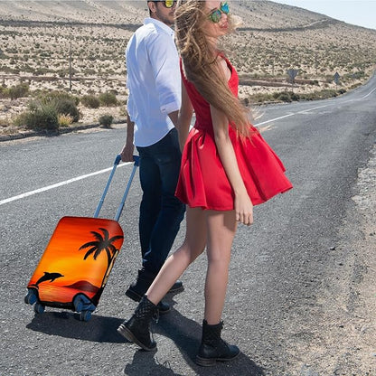 Suitcase Cover for Luggage 18-21 Inch, Washable Elastic Anti-Scratch Luggage Protector, Durable Zipper Baggage Cover with Handle Wrap, Travel Accessories for Suitcase, A Palm Tree and a Dolphin