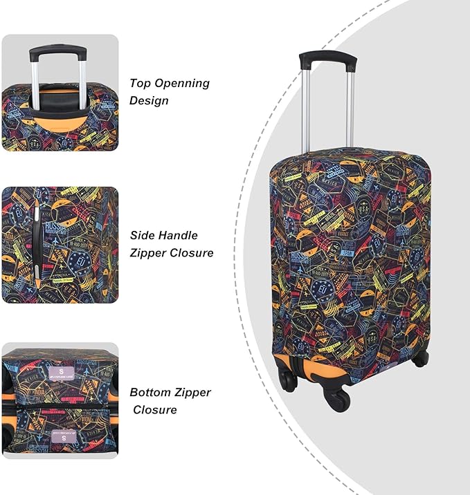 Explore Land Travel Luggage Cover Suitcase Protector Fits 27-30 Inch Case (Stamp, L)