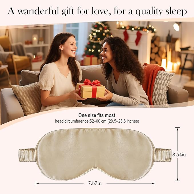 SilkDream 100% Mulberry Silk Sleep Mask Eye Mask for Sleeping 22 Momme Nature 6A Real Silk Gifts for Women&Men Champagne