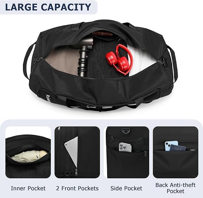 Large Foldable Duffle Bag for Travel, Lightweight Packable Duffel Bag for Traveling, Waterproof Weekender Bag for Women & Men with Shoe Compartment - 110L, 30" x 13.5" x 17"