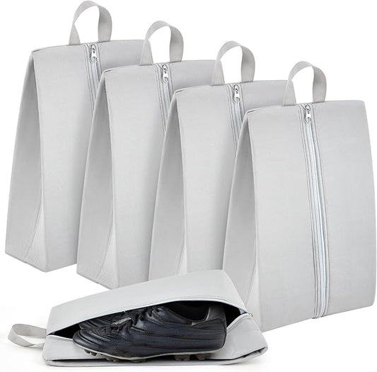 Leinuosen 4 Pack Smell Proof Shoe Cleat Bag for Travel Water Resistant Odor Absorbing Lightweight Golf Soccer Shoe Storage Organizer Pouch with Zipper for Gym Sports Work Men Women (Gray)