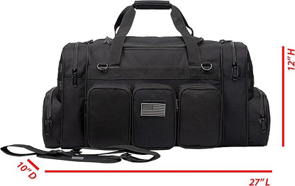 Tactical Range Duffel Heavy Duty Military Molle Gear Travel Sports Gym Bag Lockable Zippers with US Flag Patch (27 In Khaki)