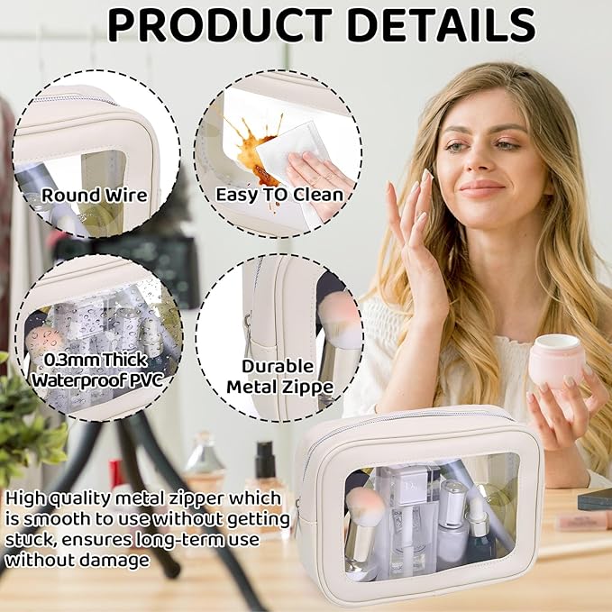 8 Packs TSA Approved Toiletry Bags Clear Toiletry Bags for Travel PVC Makeup Pouch Waterproof Quart Size Clear Cosmetic Bag with Zipper for Airport Airline Compliant Bag Women Men Travel Bathroom