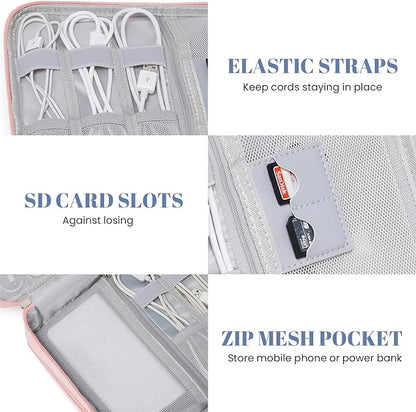 mygreen Travel Electronics Organizer, Waterproof Cable Organizer Bag for Electronic Accessories Triple Layer Large Shockproof Cable Storage Bag for Cord, Hard Disk, Power Bank, Tablet Aqua Sky