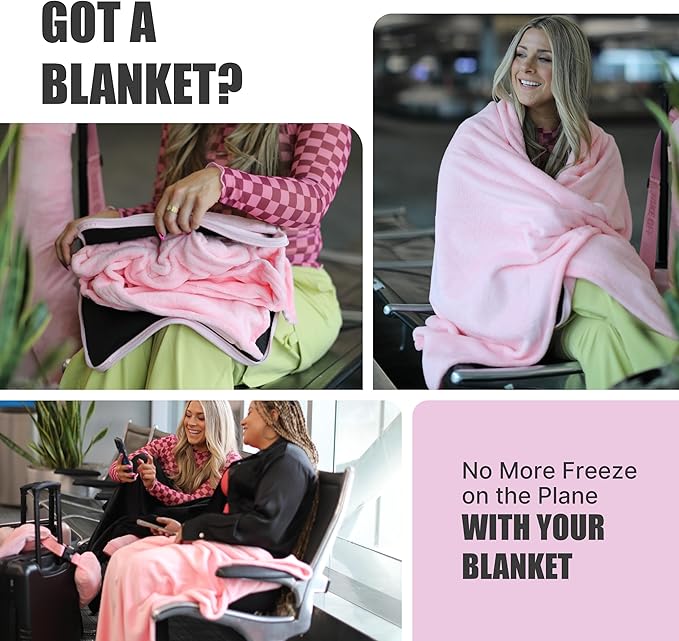 TAKE Off Travel Pillow and Blanket Set with Water Bottle Pockets and Zippered Storage for Travel Essentials – Compact Fleece Throw in a Soft Pillow Case with Luggage Sleeve. Fits 3 Days of Clothes