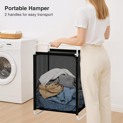 STO STO Laundry Hamper, 75L Laundry Basket with Vinyl Mesh Bag, Lightweight Portable Dirty Clothes Hamper, Laundry Bin with Metal Frame for Laundry Room, Bedroom, Closet and Dorm, Black Mesh