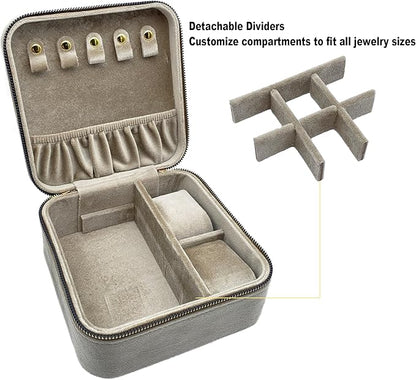 Large Velvet Travel Jewelry Organizer and Storage Case with Zipper Around,Jewelry Box (Champagne)