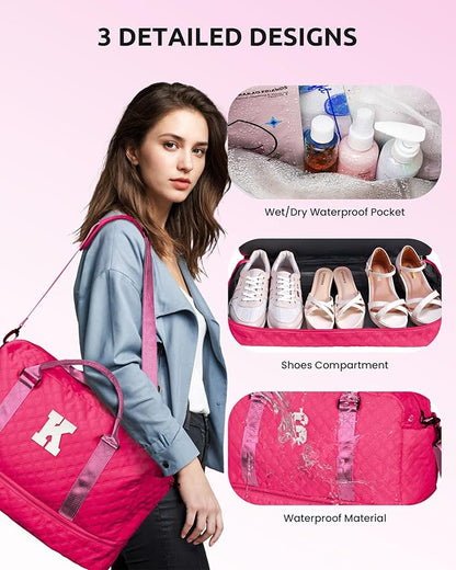 Sweet 15 Gifts for Girls-Initial Travel Bag with Shoe Compartment, Personalized Weekender Bag, Monogram Overnight Bag for Women, Letter Travel Bag with Makeup Bag (Letter B)