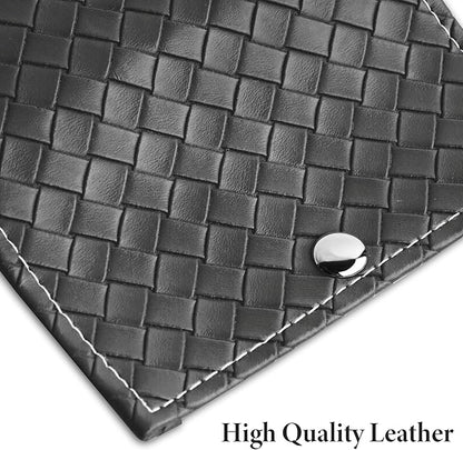 LIZIMANDU Weekly Travel Pill Case Box Medication Reminder Daily AM PM, 7 Compartments, 4 Times A Day, 7 Days a Week - Includes Leather PU Carrying Case (1-Weave Black)