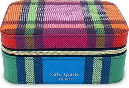 kate spade new york Black Travel Jewelry Case, Small Jewelry Box to Organize Rings, Necklaces, Earrings, Grand Plaid Duo
