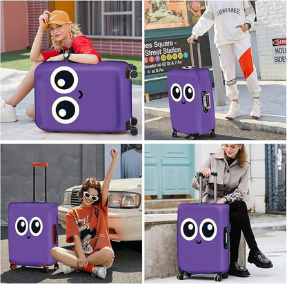 ANNA QUEEN Cute Smiley Face Luggage Cover, Purple Cartoon Suitcase Protector with Big Eyes Design, Stretchable, Washable Travel Cover for 20-22 Inch Luggage