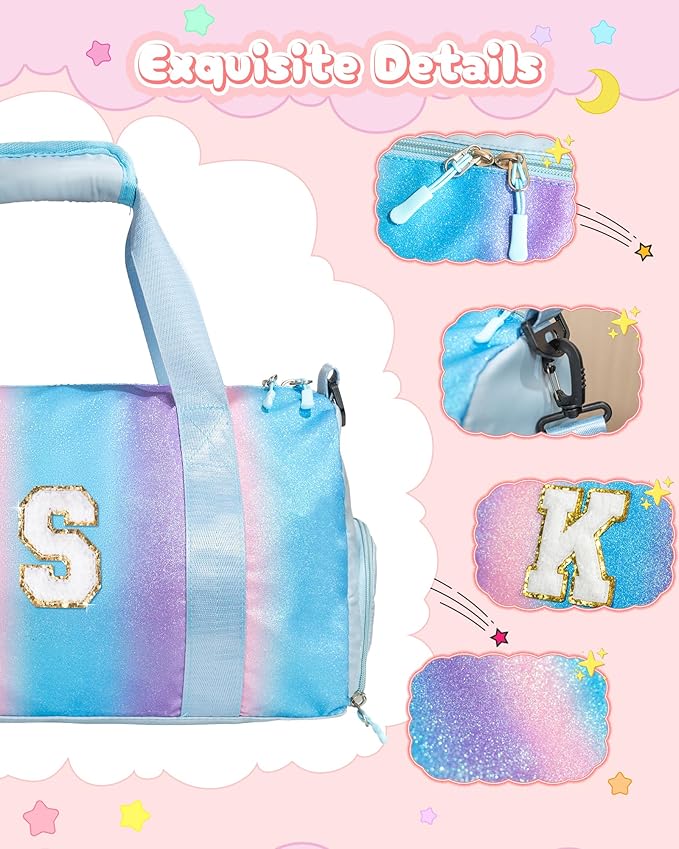 Gifts for 4 5 6 7 8 9 10 Year Old Girls-Girl Gym Bag with Shoe Compartment, Kid Personalized Weekender Overnight Bags, Initial Travel Tote with Makeup Pouch, Gift for Daughter (Letter G)