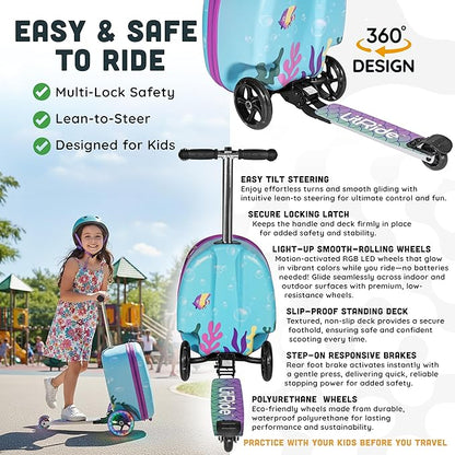 Hardshell Kids Ride-On Luggage with Scooter Suitcase – Carry-On Compliant with LED Light-Up Wheels – Fun and Functional Travel Companion for Children Ages 5–12