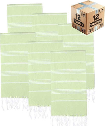 Turkish Beach Towels, Bulk Case of 12 | Oversized, Quick Dry, Sand Free | 100% Cotton, Large 38x71 Towels for Beach, Pool, Travel | Ultra-Soft, Compact, Absorbent | Pistachio Green