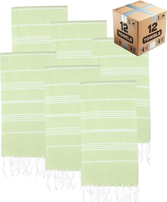 Turkish Beach Towels, Bulk Case of 12 | Oversized, Quick Dry, Sand Free | 100% Cotton, Large 38x71 Towels for Beach, Pool, Travel | Ultra-Soft, Compact, Absorbent | Pistachio Green