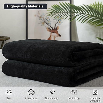 2-in-1 Convertible Travel Blanket & Pillow-Ultra Soft, Compact & Packable with Hand Luggage Sleeve and Backpack Clip for Flight & Car,Black