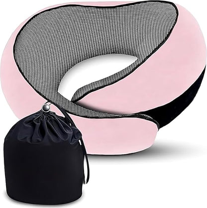 Neck Travel Pillow – Ergonomic Airplane Pillow for Neck Support & Comfort | Compact & Washable Cover | Perfect for Airplane, Car, Train & Home Use | Travel Pillow for Adults & Kids (Pink)