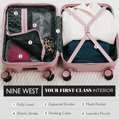 Nine West Suvi 20" Inch Smart Carry On Luggage with Wheels, Hardshell Suitcase with Cup Holder & USB Port for Charging, Airline Approved Cabin Bag Muted Lilac