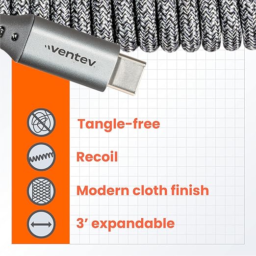Ventev Helix USB C to USB C High Speed Travel 3 Foot Cable