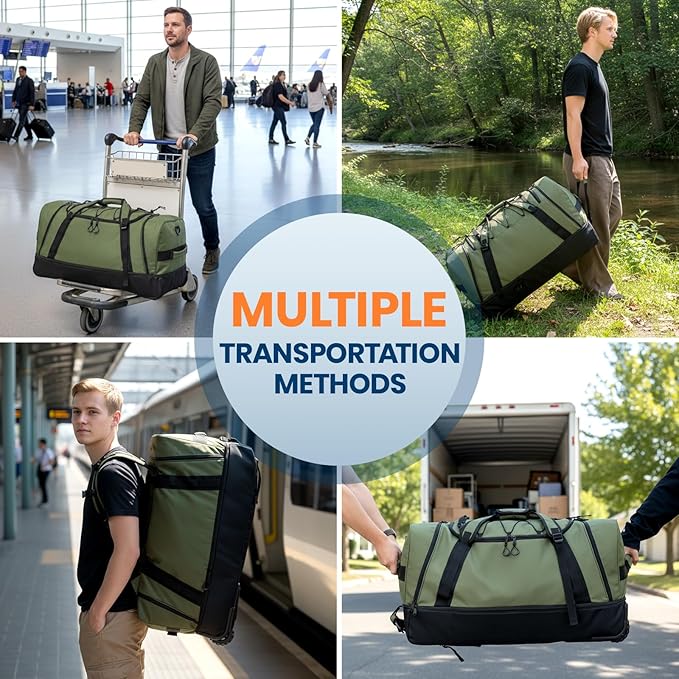 Fanwoli 92L 120L Large Rolling Duffle Bag with Shoes Compartment, 30’’ Expandable & Foldable Heavy Duty Water Resistant Travel Backpack, Convertible Foldable Duffel for Gym Camping Weekender