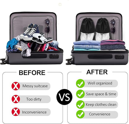 YAMIU 12PCS Shoe Bags for Travel - Large Dustproof Drawstring Shoes Pouch Packing Organizers for Men & Women, Black